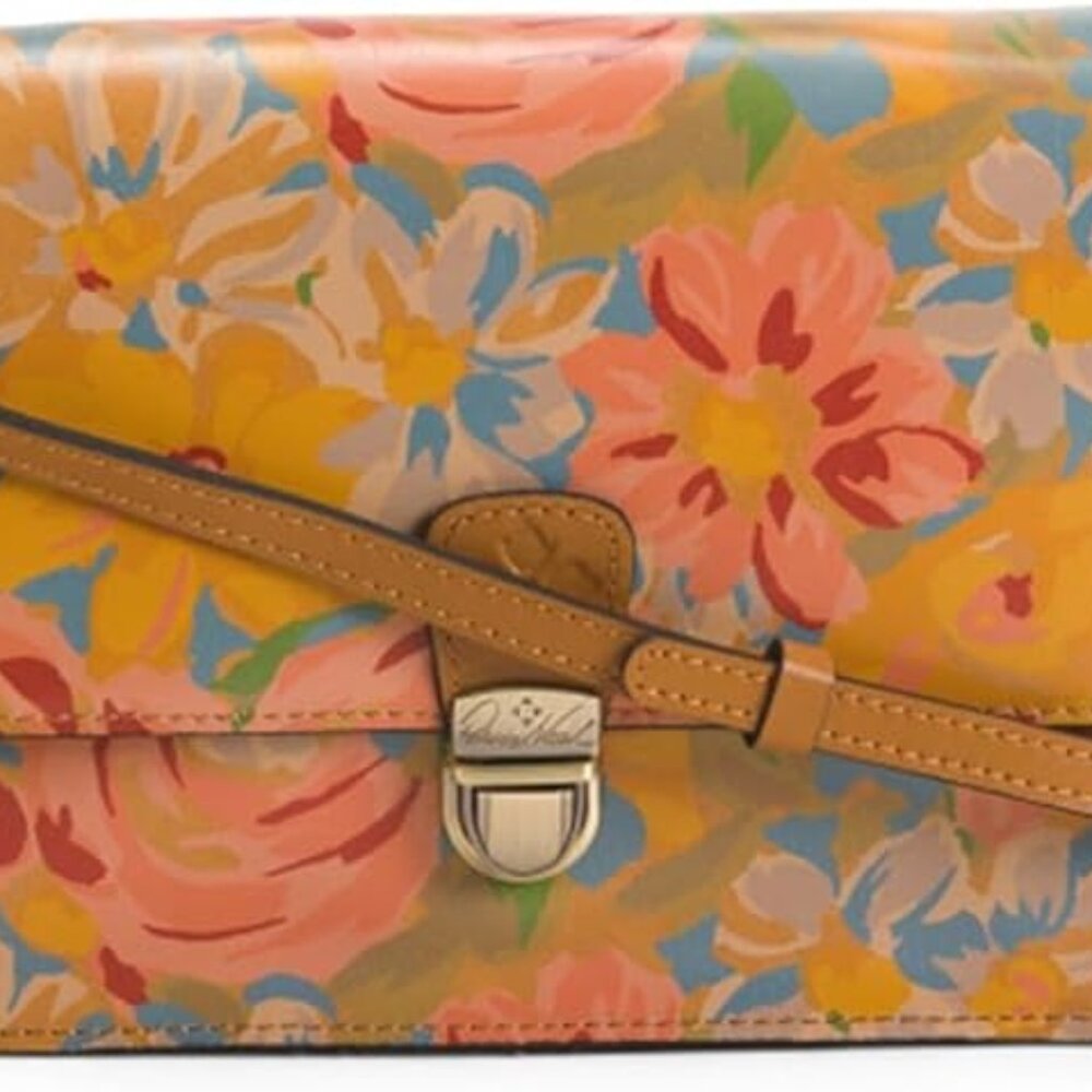 Patricia Nash Locri Citrus Rose Flowers Leather Crossbody / Satchel Convertible